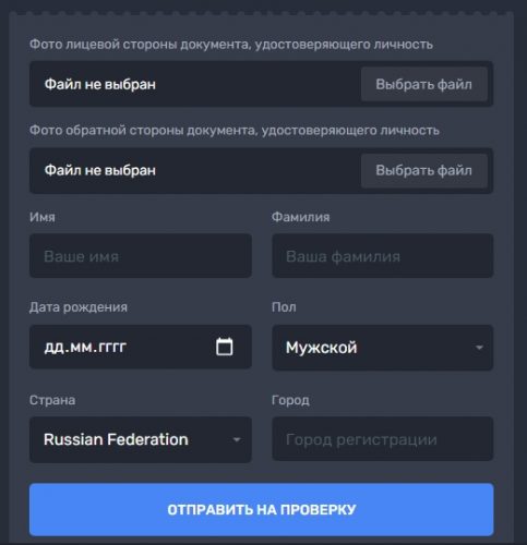 Форма для прохождения верификации